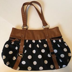 Polka dot purse Call It Spring black white tan